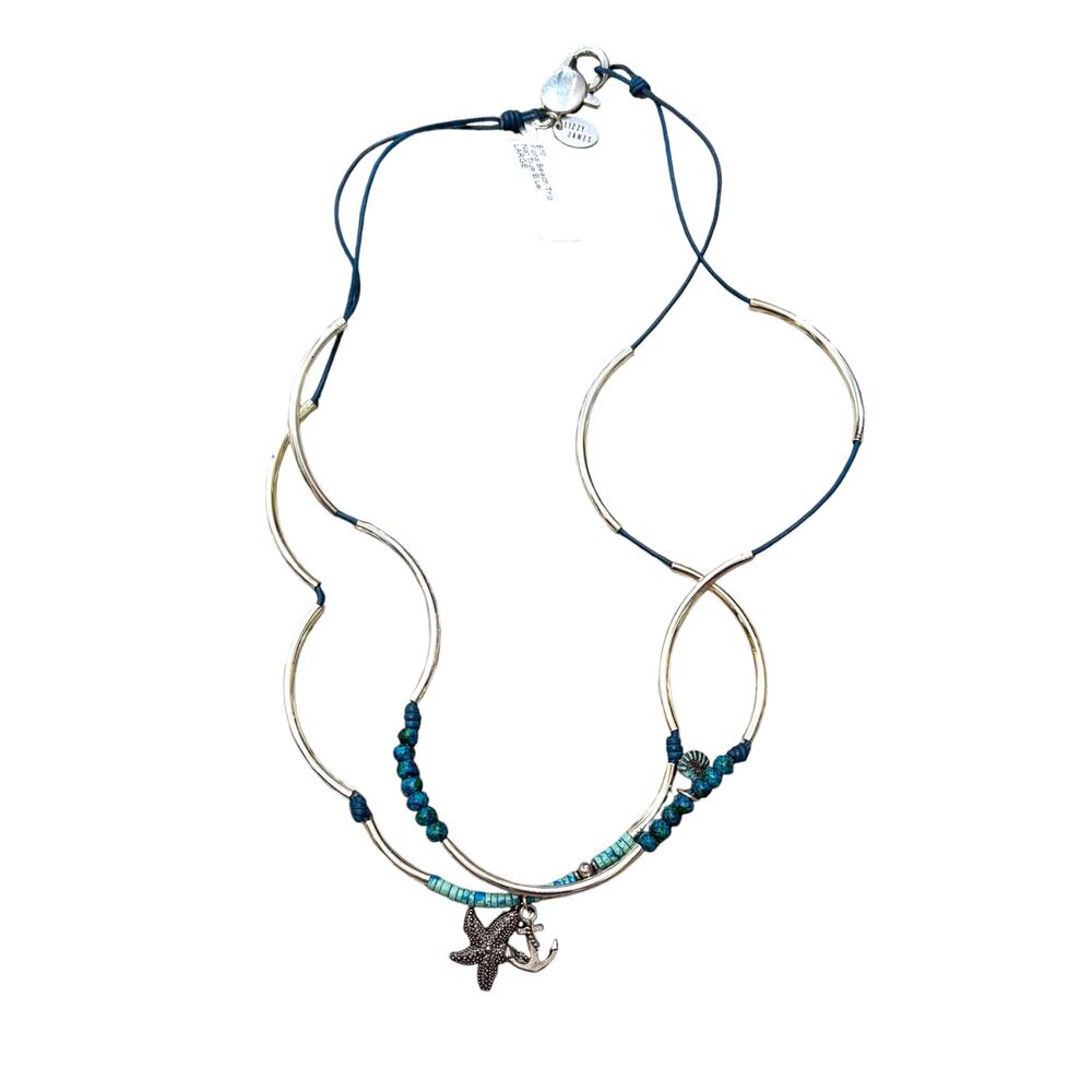Lizzy James Fiona Beach Trio Necklace NWT Blue Nautical Charms Coastal Beachy